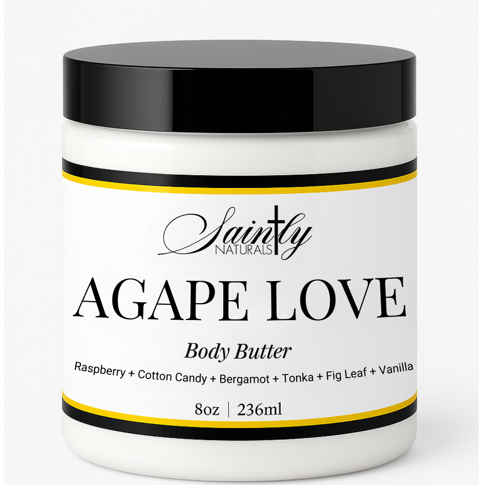 Jar of Saintly Naturals Agape Love Body Butter on a white background