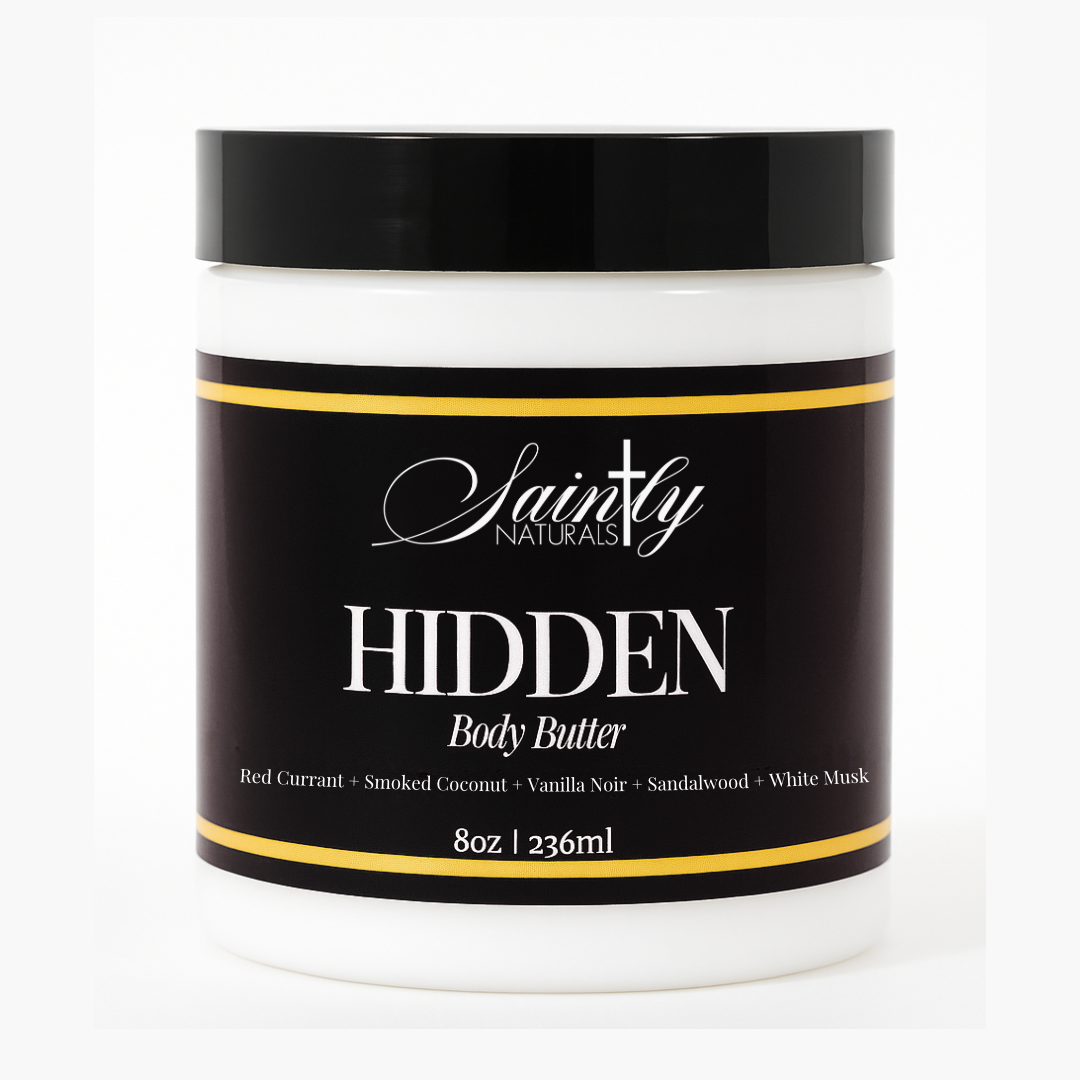 Jar of Saintly Naturals Hidden Body Butter on a white background